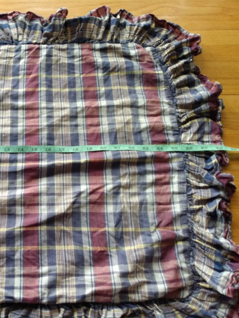 Vintage Ralph Lauren Polo Pillow Sham Madras Plaid Chambray Ruffle - Picture 4 of 14